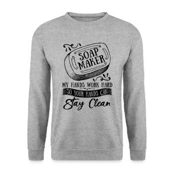 Soap Maker My Hands Work Saponification Soap Maker - Unisex Pullover - Weißgrau meliert - Vorne - Alina (178cm) & Michal (187cm)