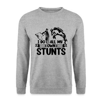 I Do All My Own Stunts Loves Rodeo Bullfighter - Unisex Pullover - Weißgrau meliert - Vorne - Alina (178cm) & Michal (187cm)