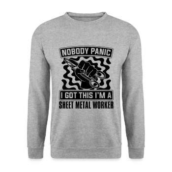 Nobody Panic I Got Fabricator Sheet Metal Workers - Unisex Sweatshirt - salt & pepper - Front - Alina (178cm) & Michal (187cm)