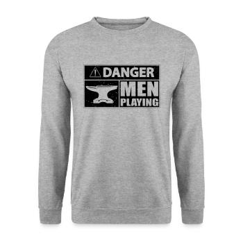 Danger Men Playing Forging Metalworker Blacksmiths - Unisex Pullover - Weißgrau meliert - Vorne - Alina (178cm) & Michal (187cm)