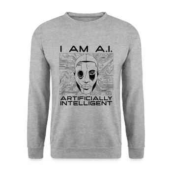I Am A.I Artificial Technology Programmer Robotics - Unisex Pullover - Weißgrau meliert - Vorne - Alina (178cm) & Michal (187cm)