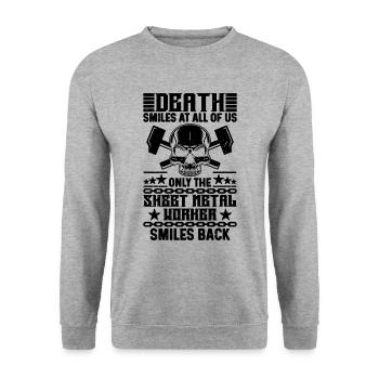 Death Smiles At All Fabricator Sheet Metal Workers - Unisex Sweatshirt - salt & pepper - Front - Alina (178cm) & Michal (187cm)