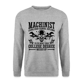 Machiniste utilisant un diplôme d’études secondaires Machiniste CNC - Sweat-shirt Unisexe - gris chiné - Devant - Alina (178cm) & Michal (187cm)