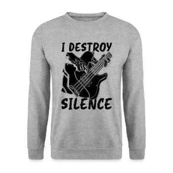 I Destroy Silence Guitarist Bass Line Bass Player - Unisex Sweatshirt - salt & pepper - Front - Alina (178cm) & Michal (187cm)