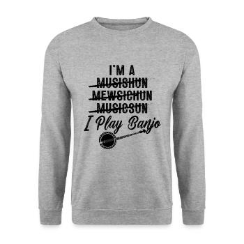 I'm A Musishun Mewsichun Instrument Banjo Player - Unisex Pullover - Weißgrau meliert - Vorne - Alina (178cm) & Michal (187cm)