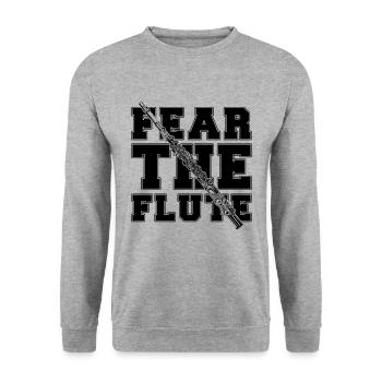 Fear The Flute Woodwind Musical Instrument Flutist - Unisex Pullover - Weißgrau meliert - Vorne - Alina (178cm) & Michal (187cm)