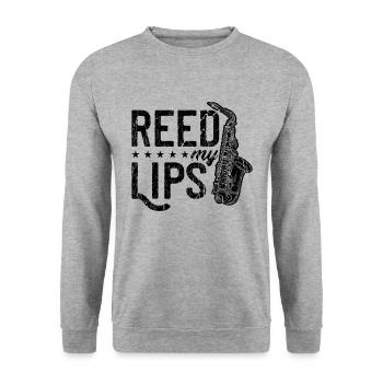 Reed My Lips Saxophone Wind Instrument Saxophonist - Unisex Sweatshirt - salt & pepper - Front - Alina (178cm) & Michal (187cm)