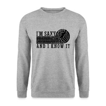 I'm Saxy And Retro Wind Instrument Saxophonist - Unisex Sweatshirt - salt & pepper - Front - Alina (178cm) & Michal (187cm)