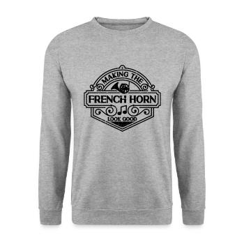 Fabrication du Français Corn Cuivre Instrument Joueur de Cor - Sweat-shirt Unisexe - gris chiné - Devant - Alina (178cm) & Michal (187cm)