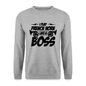 I Play French Horn Like A Boss Horn Player Hornist - Unisex Sweatshirt - salt & pepper - Front - Alina (178cm) & Michal (187cm)