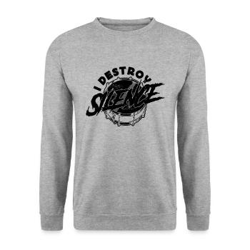 I Destroy SilenceSnare Drum Marching Band Drummer - Unisex Sweatshirt - salt & pepper - Front - Alina (178cm) & Michal (187cm)
