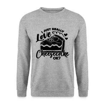 I Just Really Love Baker Desserts Cheesecake Lover - Unisex Pullover - Weißgrau meliert - Vorne - Alina (178cm) & Michal (187cm)
