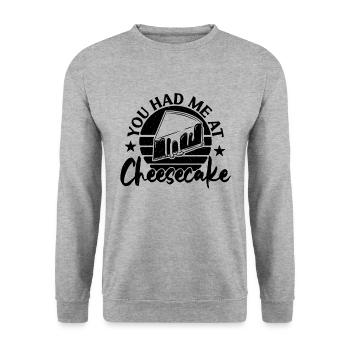 You Had Me At Retro Sweet Food Cheesecake Lover - Unisex Pullover - Weißgrau meliert - Vorne - Alina (178cm) & Michal (187cm)