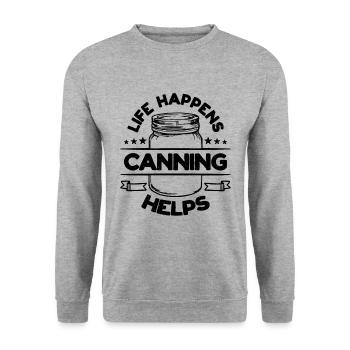 Life Happens Canning Helps Homesteader Jar Canner - Unisex Pullover - Weißgrau meliert - Vorne - Alina (178cm) & Michal (187cm)