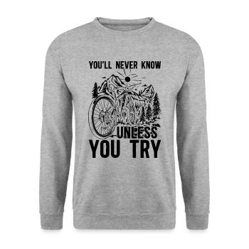 You'll Never Know Unless Bicycle Bicycling Cyclist - Unisex Pullover - Weißgrau meliert - Vorne - Alina (178cm) & Michal (187cm)