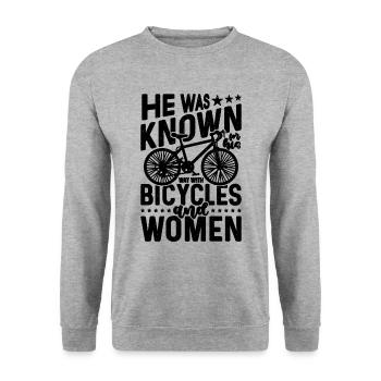 He Was Known For His Bicycle Mountain Bike Cyclist - Unisex Sweatshirt - salt & pepper - Front - Alina (178cm) & Michal (187cm)