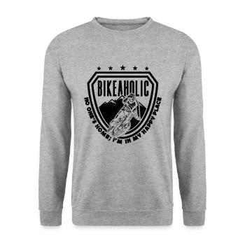 Bikeaholic No One's Home Bicycle Road Bike Cyclist - Unisex Pullover - Weißgrau meliert - Vorne - Alina (178cm) & Michal (187cm)