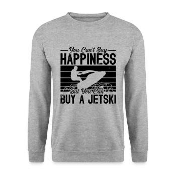 You Can't Buy Happiness Retro Watercraft Jet Skier - Unisex Sweatshirt - salt & pepper - Front - Alina (178cm) & Michal (187cm)