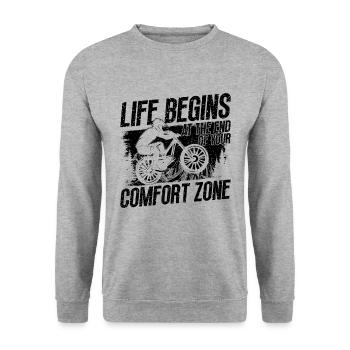 Life Begins At The End Bike Racing Mountain Biker - Unisex Sweatshirt - salt & pepper - Front - Alina (178cm) & Michal (187cm)