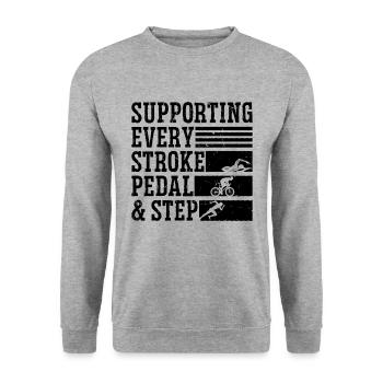 Supporting Every Stroke Pedal Race Triathlon Lover - Unisex Sweatshirt - salt & pepper - Front - Alina (178cm) & Michal (187cm)