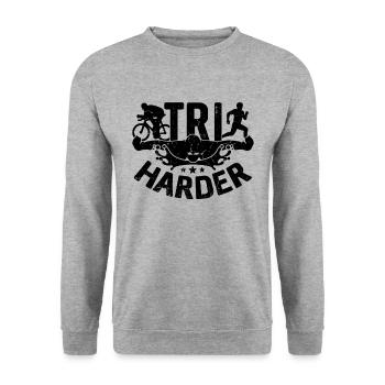 Tri Harder Swimming Competition Triathlon Lover - Unisex Pullover - Weißgrau meliert - Vorne - Alina (178cm) & Michal (187cm)