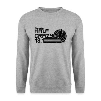 I'm Only Half Crazy Retro Athletic Race Marathoner - Unisex Pullover - Weißgrau meliert - Vorne - Alina (178cm) & Michal (187cm)