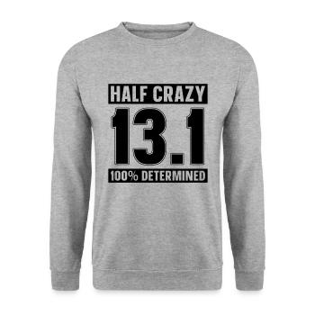 Half Crazy 13.1 100% Athlétique Course Marathonienne - Sweat-shirt Unisexe - gris chiné - Devant - Alina (178cm) & Michal (187cm)