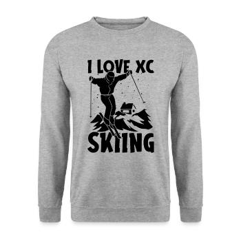 I Love XC Skiing Winter Snow Ski Racing XC Skier - Unisex Pullover - Weißgrau meliert - Vorne - Alina (178cm) & Michal (187cm)