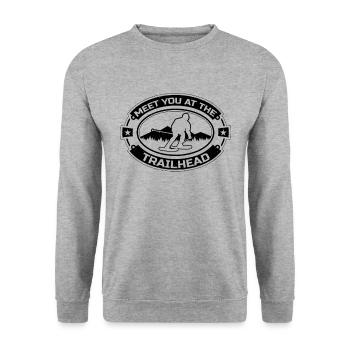 Meet You At The Trailhead Winter Sports XC Skier - Unisex Pullover - Weißgrau meliert - Vorne - Alina (178cm) & Michal (187cm)