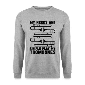 My Needs Are Simple Retro Brass Band Trombonist - Unisex Sweatshirt - salt & pepper - Front - Alina (178cm) & Michal (187cm)