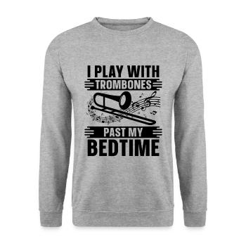Je joue avec Trombones Instrument à vent Tromboniste - Sweat-shirt Unisexe - gris chiné - Devant - Alina (178cm) & Michal (187cm)