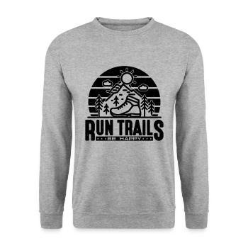 Run Trails Be Happy Retro Marathoner Trail Runner - Unisex Pullover - Weißgrau meliert - Vorne - Alina (178cm) & Michal (187cm)