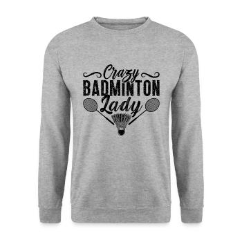 Crazy Badminton Lady Shuttlecock Badminton Player - Unisex Pullover - Weißgrau meliert - Vorne - Alina (178cm) & Michal (187cm)