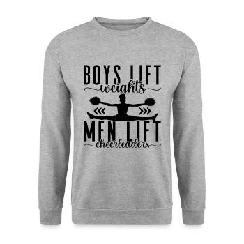 Boys Lift Weights Cheer Squad Dancer Cheerleader - Unisex Pullover - Weißgrau meliert - Vorne - Alina (178cm) & Michal (187cm)