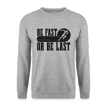 Be Fast Or Be Last Retro Loves Running Sprinter - Unisex Pullover - Weißgrau meliert - Vorne - Alina (178cm) & Michal (187cm)