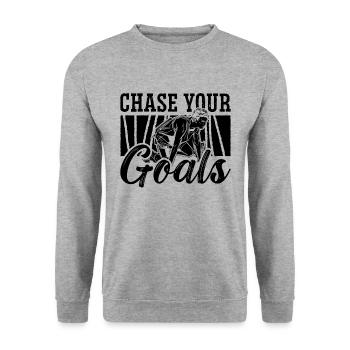 Poursuivez vos objectifs Sprinter de course de triathlon rétro - Sweat-shirt Unisexe - gris chiné - Devant - Alina (178cm) & Michal (187cm)