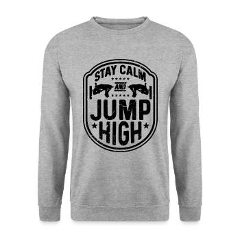 Stay Calm And Jump High Gymnastics High Jumper - Unisex Pullover - Weißgrau meliert - Vorne - Alina (178cm) & Michal (187cm)