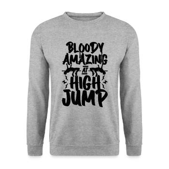 Bloody Amazing At High Jump Shot Put High Jumper - Unisex Pullover - Weißgrau meliert - Vorne - Alina (178cm) & Michal (187cm)
