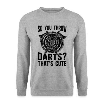 Donc, vous lancez des fléchettes Hachette Lancer Lancer Hache Lanceur - Sweat-shirt Unisexe - gris chiné - Devant - Alina (178cm) & Michal (187cm)
