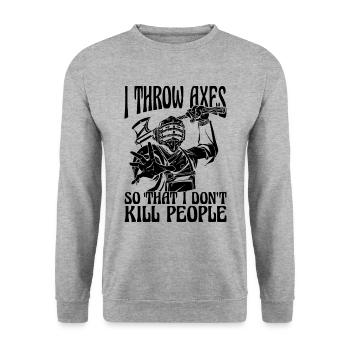 I Throw Axes So That I Loves Bullseye Axe Thrower - Unisex Pullover - Weißgrau meliert - Vorne - Alina (178cm) & Michal (187cm)
