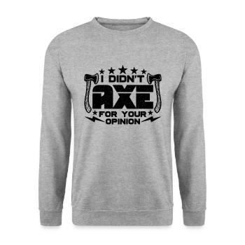 Je n’ai pas haché pour votre opinion Lanceur de hache Bullseye - Sweat-shirt Unisexe - gris chiné - Devant - Alina (178cm) & Michal (187cm)