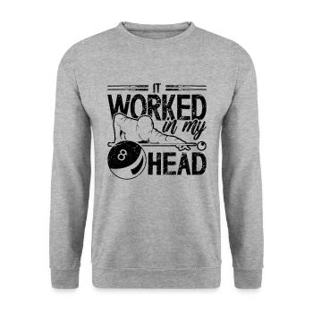 It Worked In My Head Loves Cue Stick Pool Player - Unisex Pullover - Weißgrau meliert - Vorne - Alina (178cm) & Michal (187cm)
