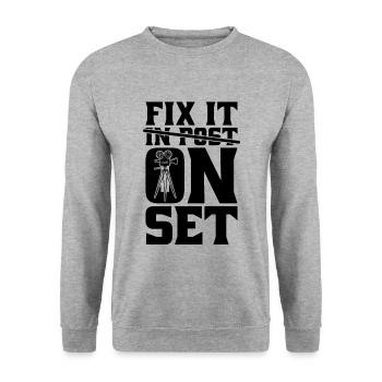 Fix It On Set Filmmaking Cinematographer Filmmaker - Sweat-shirt Unisexe - gris chiné - Devant - Alina (178cm) & Michal (187cm)