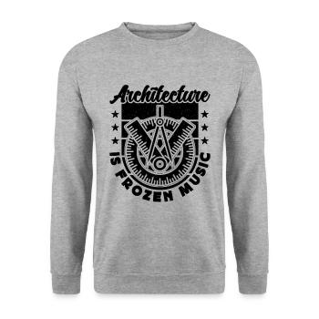 L’architecture est gelée Musique Architectes de bâtiments - Sweat-shirt Unisexe - gris chiné - Devant - Alina (178cm) & Michal (187cm)