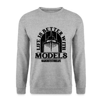 Life Is Better With Retro Architectural Architects - Unisex Pullover - Weißgrau meliert - Vorne - Alina (178cm) & Michal (187cm)