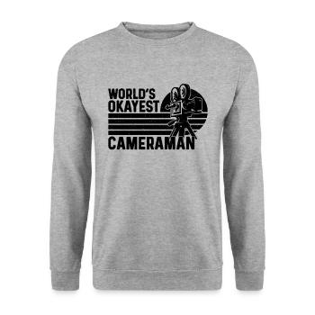 World's Okayest Cameraman Retro Camera Operators - Unisex Sweatshirt - salt & pepper - Front - Alina (178cm) & Michal (187cm)