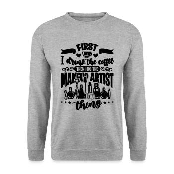 First I Drink The Coffee Cosmetics Makeup Artists - Unisex Pullover - Weißgrau meliert - Vorne - Alina (178cm) & Michal (187cm)