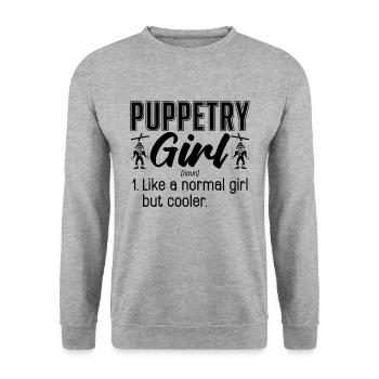 Puppetry Girl Like A Normal Puppets Puppeteer - Unisex Pullover - Weißgrau meliert - Vorne - Alina (178cm) & Michal (187cm)