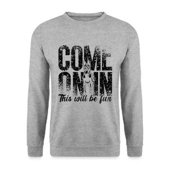 Come On In This Belgian Shepherd Malinois Lover - Unisex Pullover - Weißgrau meliert - Vorne - Alina (178cm) & Michal (187cm)