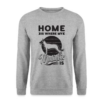 Home Is Where My Canine Working Dog Malinois Lover - Unisex Pullover - Weißgrau meliert - Vorne - Alina (178cm) & Michal (187cm)
